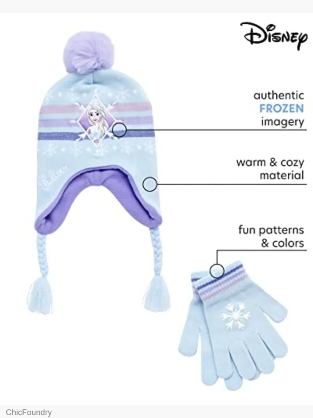 Girls' Winter Hat & Glove Set with Elsa Design Ages 4-7